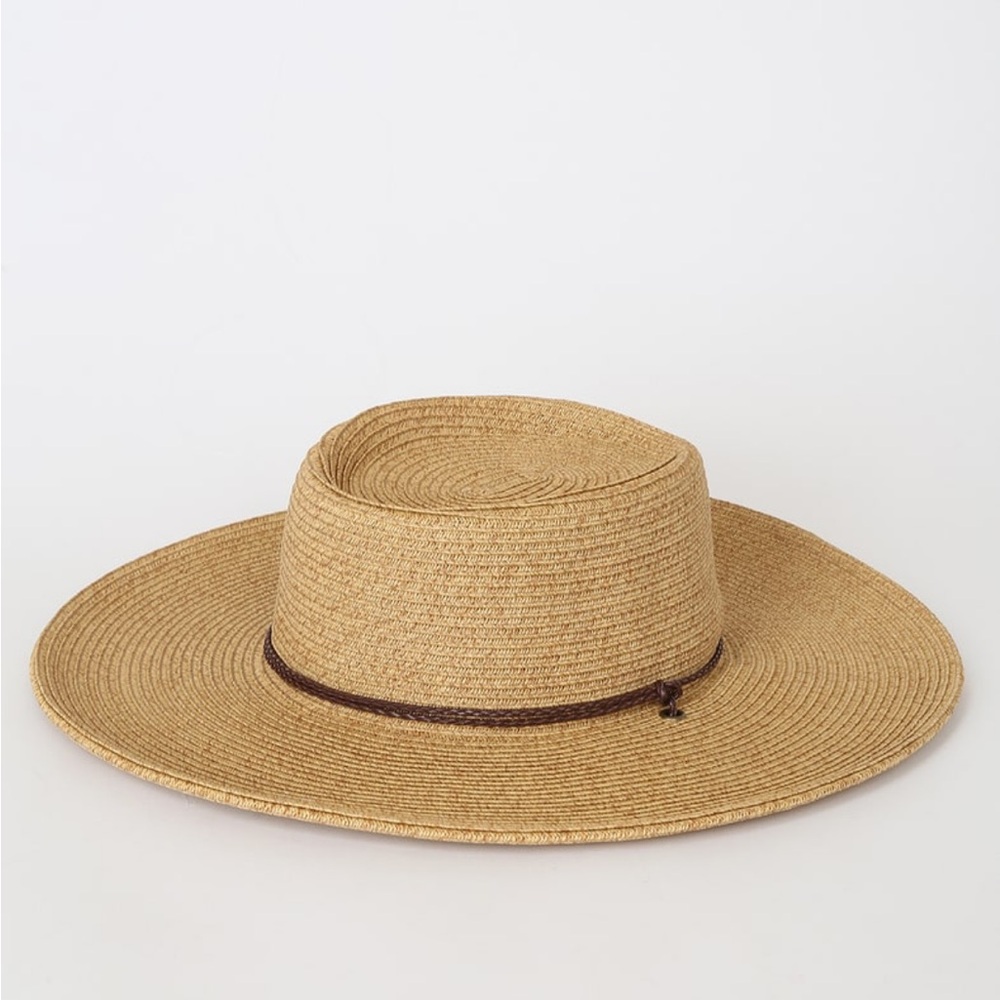 Lulu's Natural Straw Wide Brim Hat with Brown Band